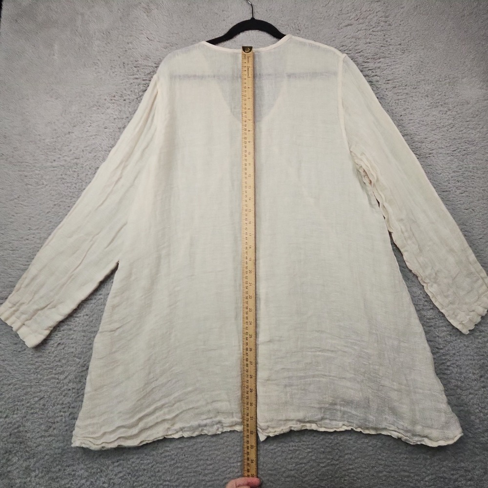 FLAX Blouse Womens L Ivory Lagenlook Coastal Shapely Lightweight Eco Swing - Picture 9 of 13